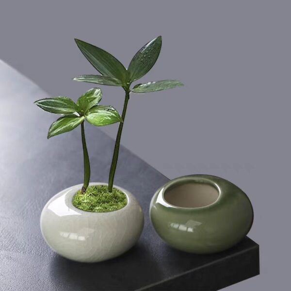 Mini Round Ice Crack Glaze Ceramic Flower Pot